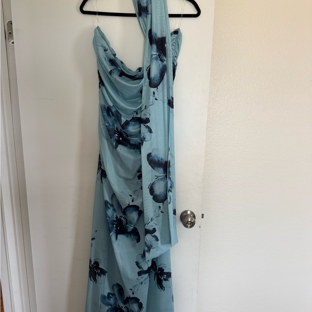 Peppermayo One Shoulder Blue Floral Dress